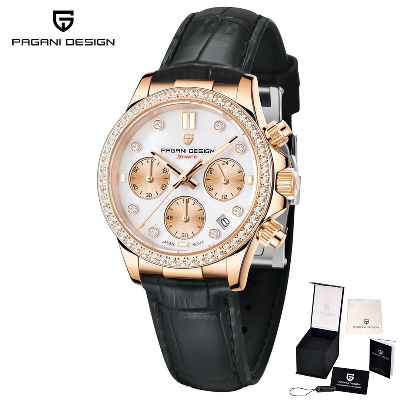 Luxury Watch Leather - PAGANI DESIGN Luxus-Damenuhr mit Diamantenbesatz, Casual-Lederuhr