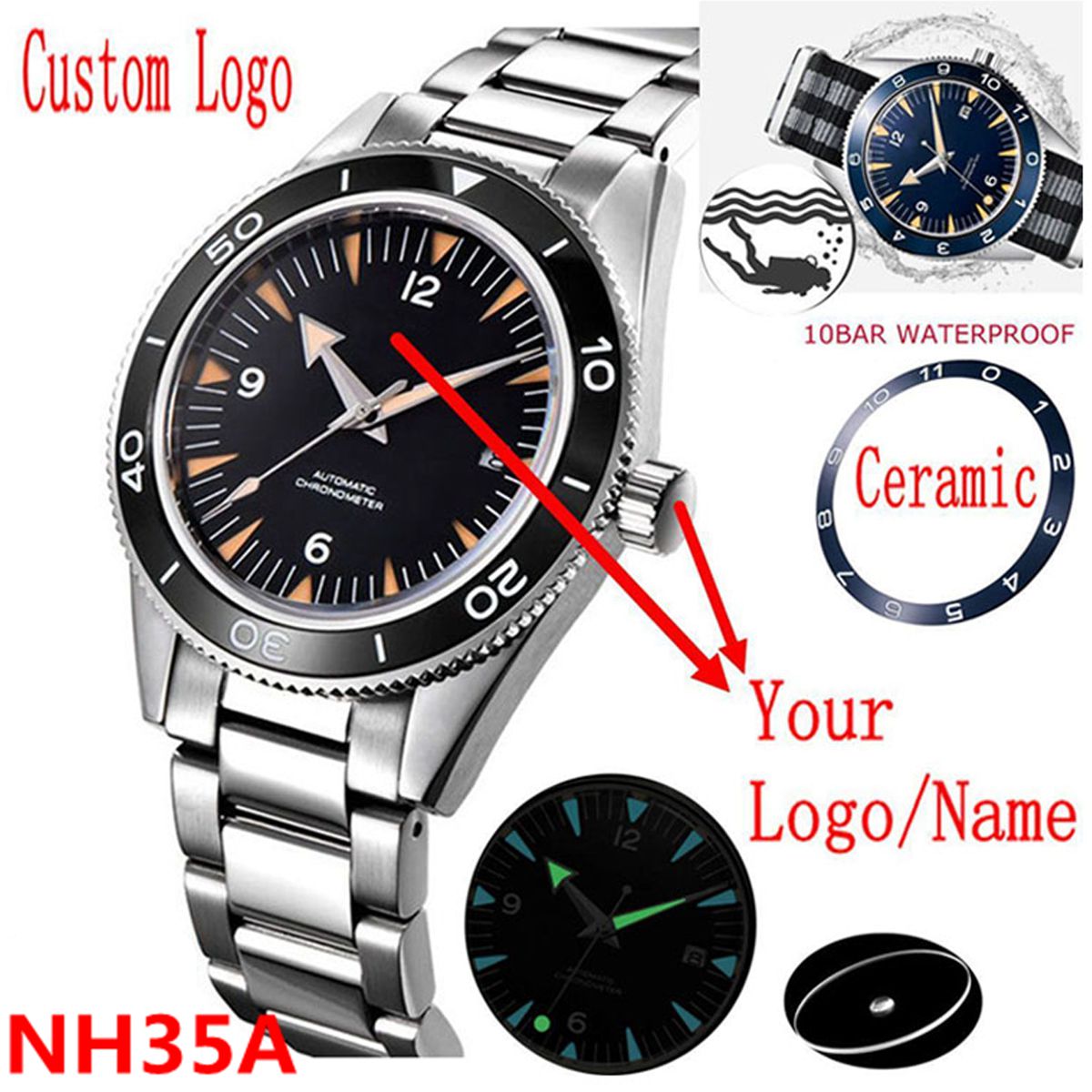 Luxury Watch Safe - Benutzerdefinierte Logo NH35 Bewegung Uhr 10bars