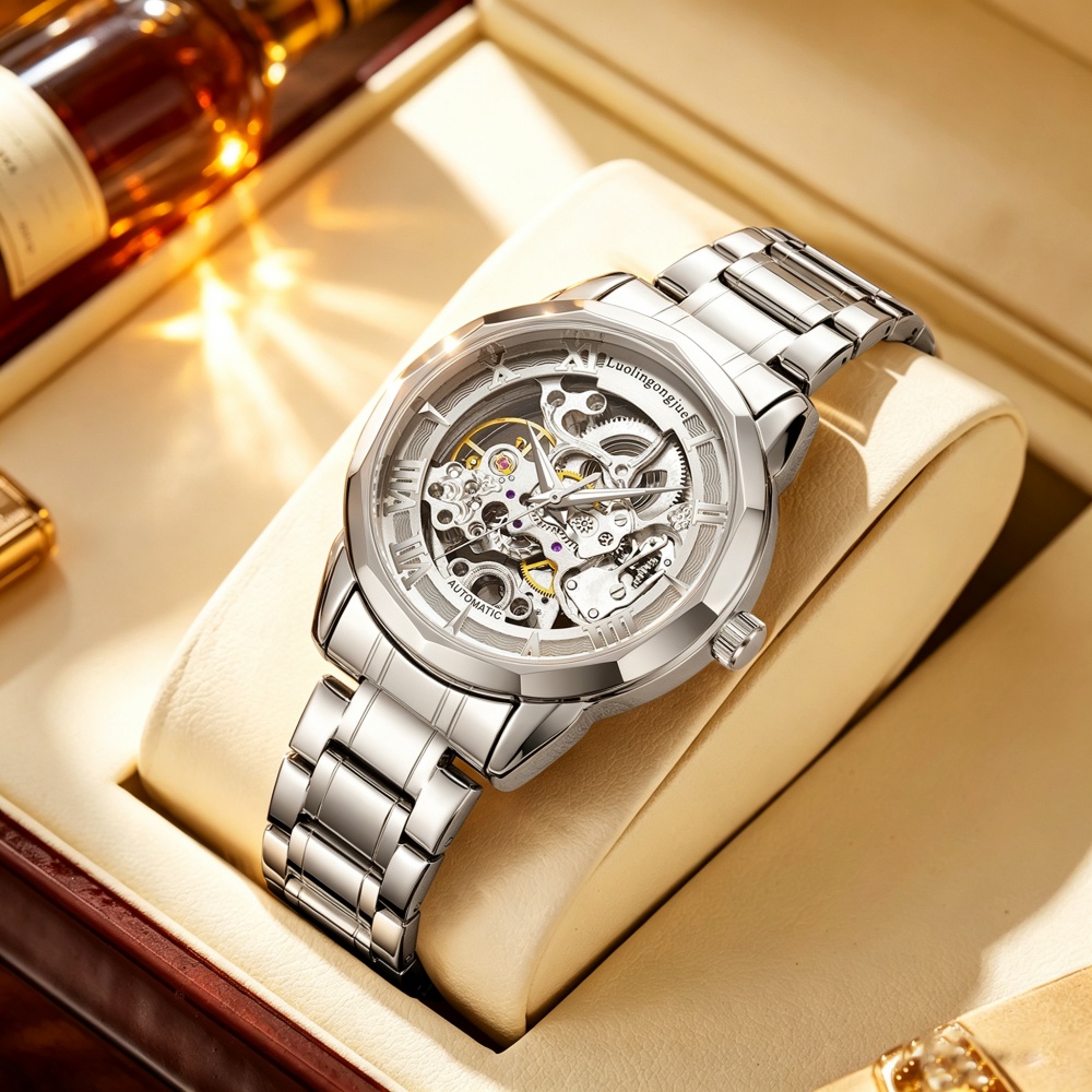 Luxury Watch Values - Leicht luxuriöse, vollautomatische Skelett-Mechanikuhr für Herren,