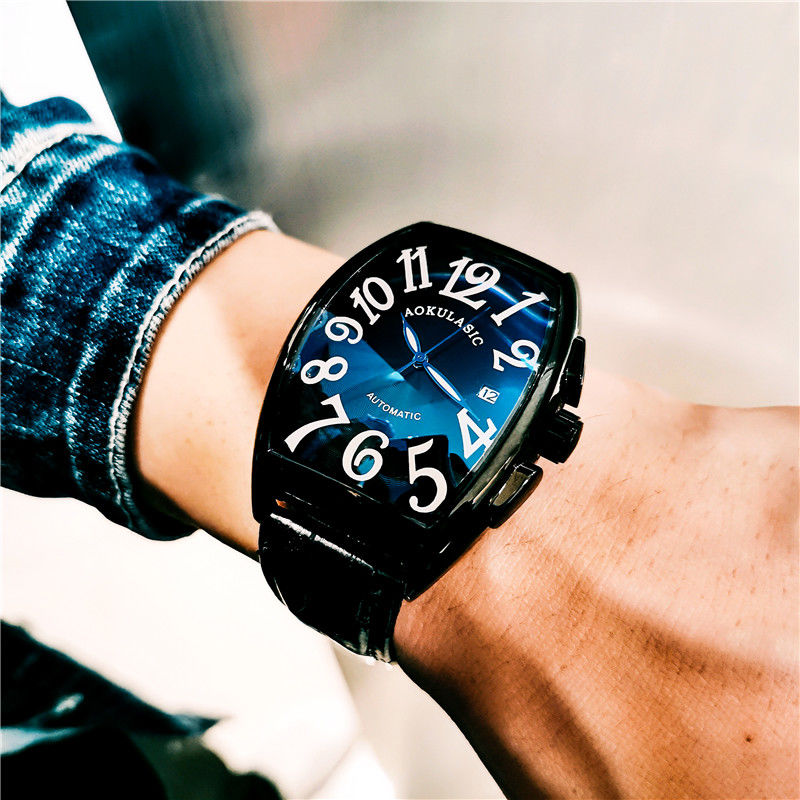 Luxury Watch Values - Luxuriöse mechanische Herrenuhr, tonnenförmige Skelett-Herrenuhr mit