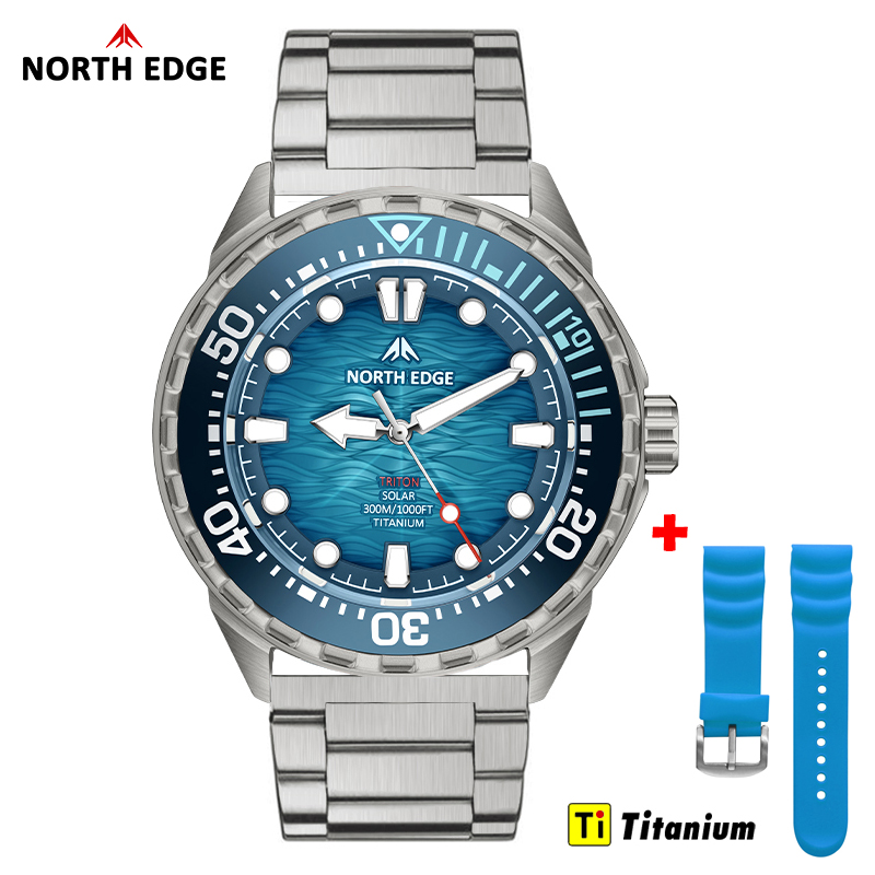 Titanium Sport Watch - NORTH EDGE TRITON-TI Titan-Edelstahl Solarbetriebene Taucheruhr